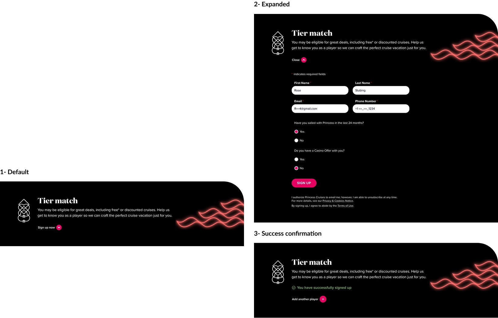 Tier Match form embedded in an accordion component on the page