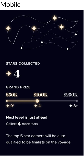 Progress indicator — mobile layout showing stars earned and next prize tier