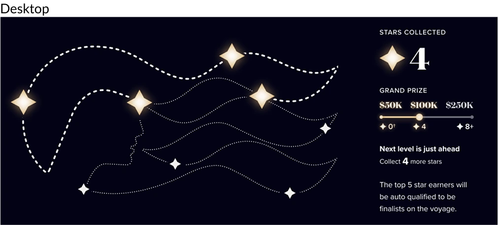 Progress indicator — desktop layout showing stars earned and next prize tier