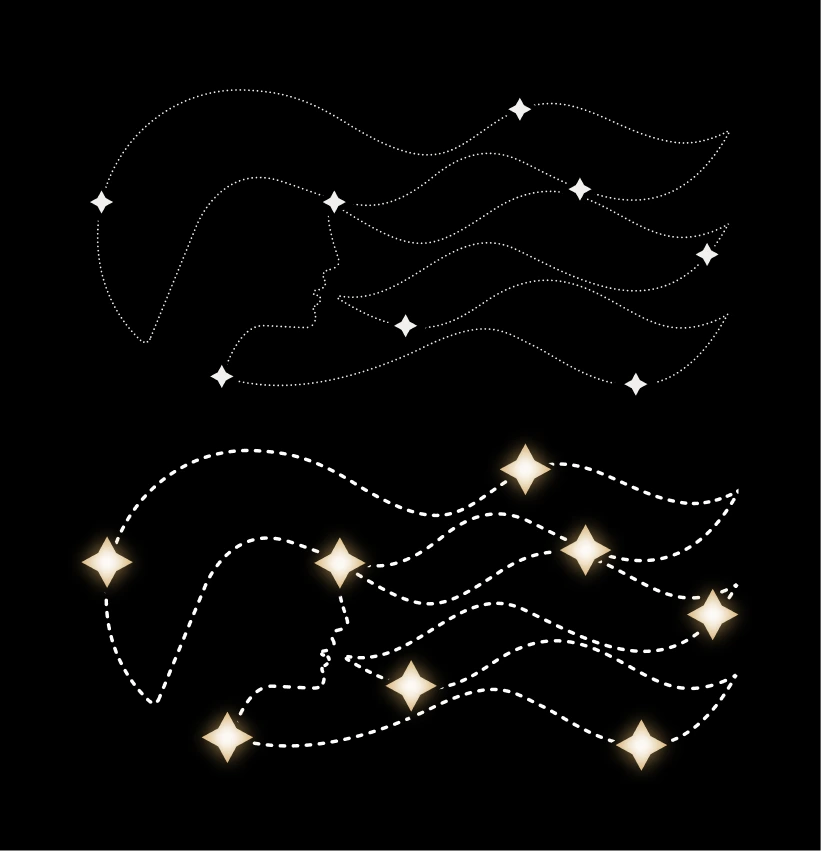 Logo treatment — the sea witch rendered as a star constellation
